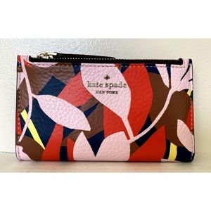 Kate Spade Medium Bifold Leather Wallet - Floral Tropical Print - NWT